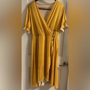 Women’s Cotton Lightweight Wrap Dress short sleeves Size Large Yellow Gold New